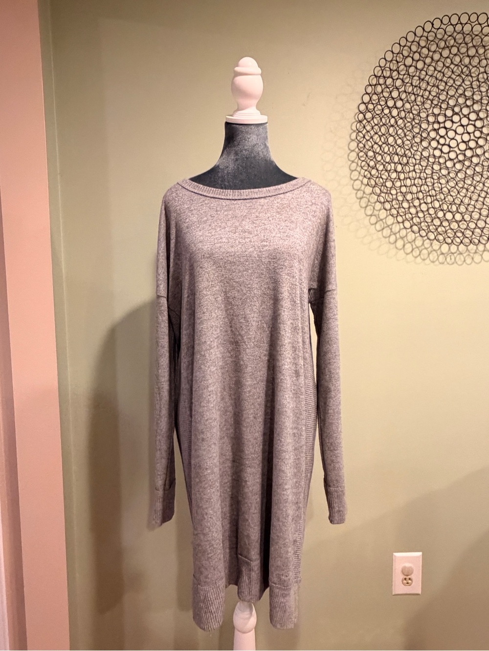 Lucky Brand Heather Gray Boatneck Sweater Dress Tunic Size L